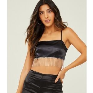 altar’d state everleigh satin rhinestone fringe tank